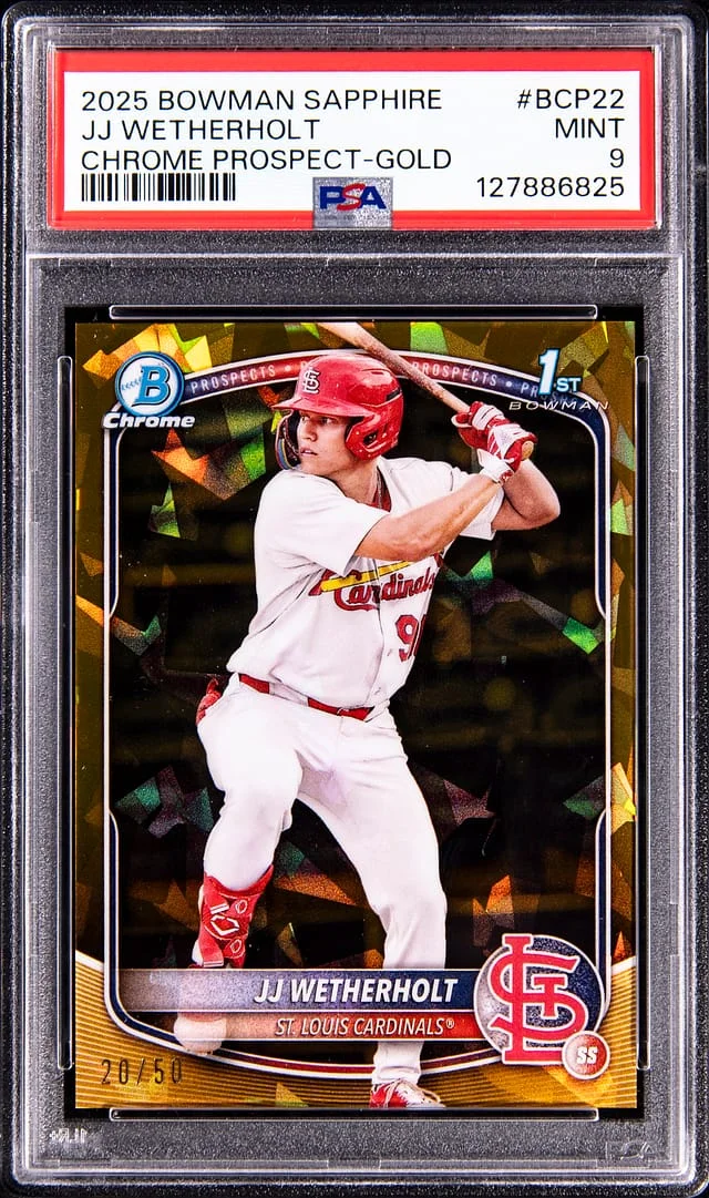 2025 Bowman JJ Wetherholt Sapphire Chrome Prospect Gold #BCP22 card image