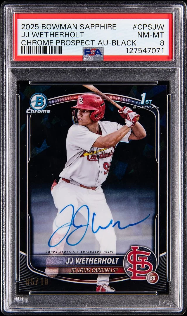 2025 Bowman JJ Wetherholt Sapphire Edition Chrome Prospect Autographs Black #CPS-JW card image