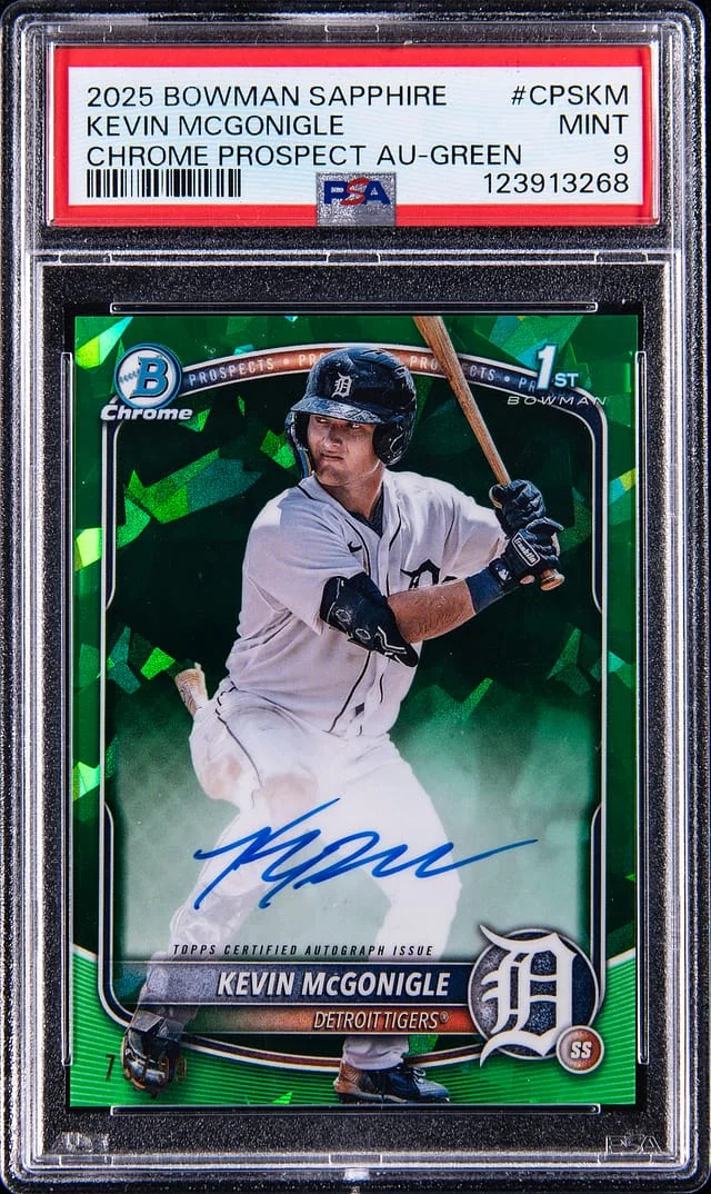2025 Bowman Kevin McGonigle Sapphire Chrome Prospect Autograph Green #CPSKM card image