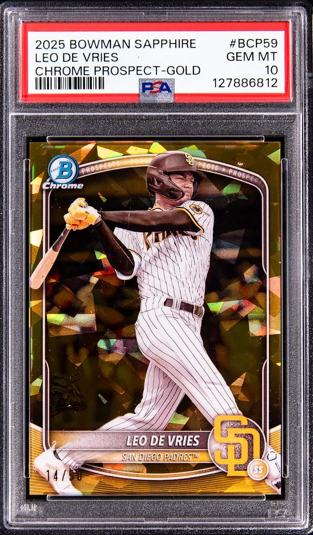 2025 Bowman Leo De Vries Sapphire Chrome Prospect Gold #BCP59 card image