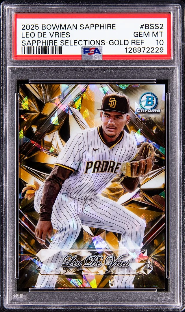 2025 Bowman Leo De Vries Sapphire Edition Sapphire Selections Gold Refractor #BSS2 card image