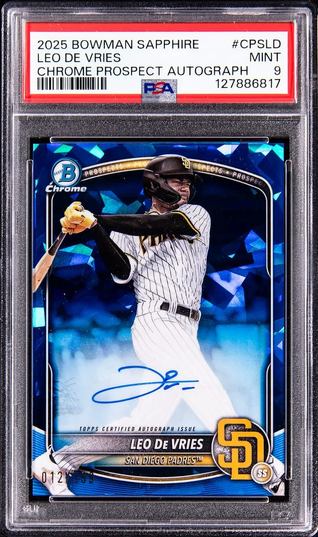 2025 Bowman Leo De Vries Sapphire Chrome Prospect Autograph #CPSLD card image