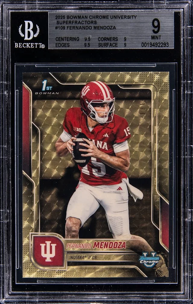 2025 Bowman University Chrome Fernando Mendoza SuperFractor #109 card image