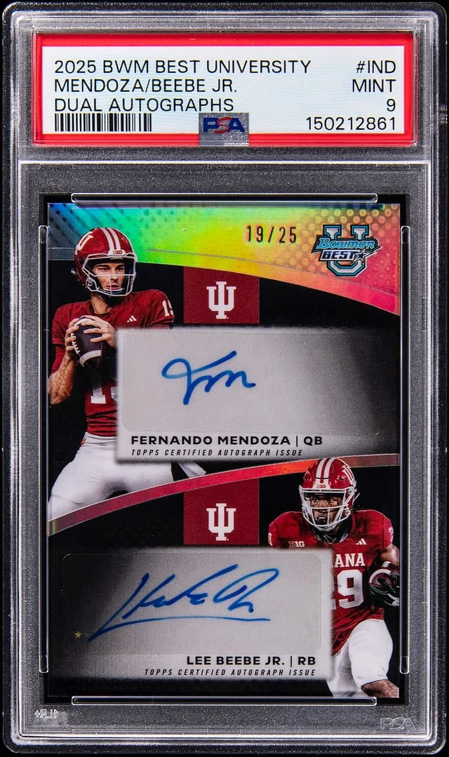 2025 Bowman's Best Fernando Mendoza/Lee Beebe Jr. Dual University Dual Autographs #DA-IND card image