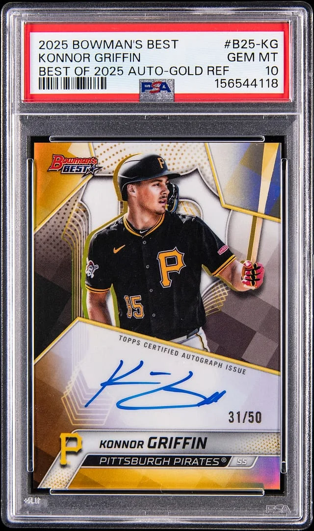 2025 Bowman's Best Konnor Griffin Best of 2025 Autograph Gold Refractor #B25-KG card image