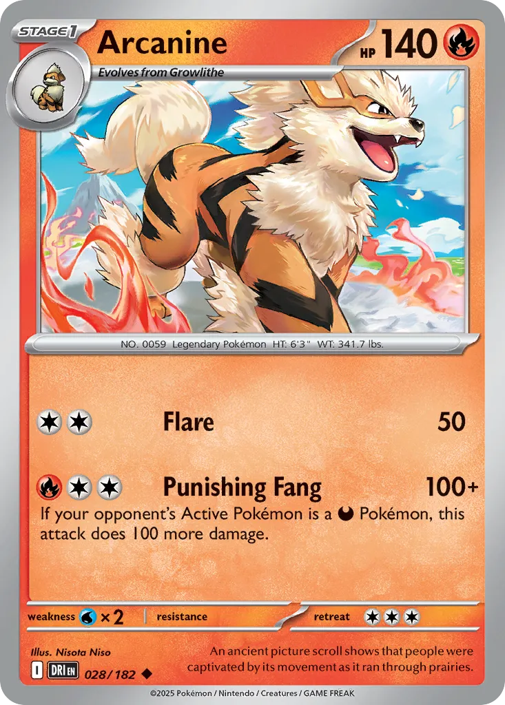 2025 Destined Rivals Arcanine Uncommon #028/182 Uncommon card image