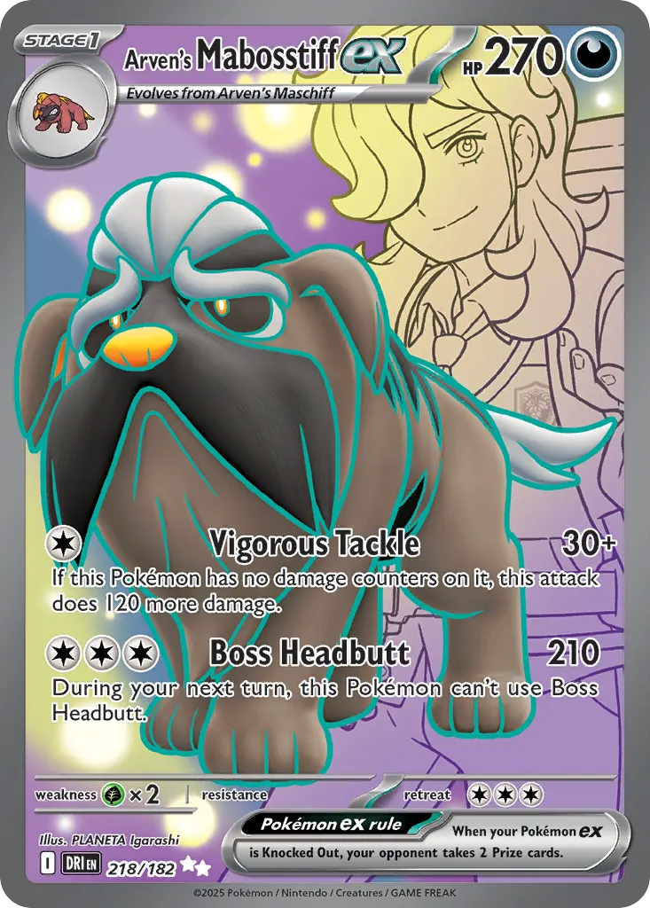 2025 Destined Rivals Arven's Mabosstiff ex Ultra Rare #218/182 Ultra Rare card image