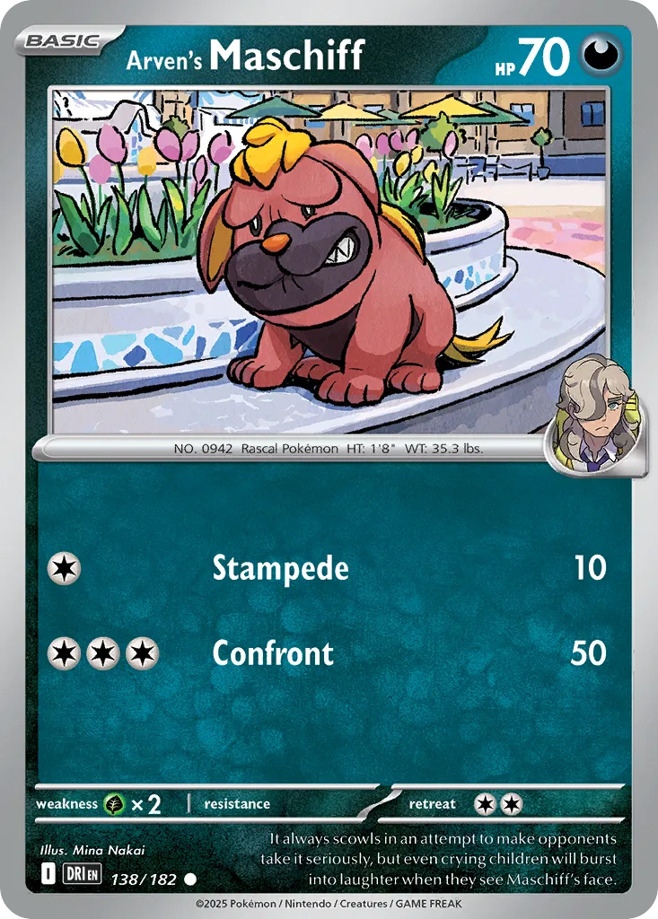2025 Destined Rivals Arven's Maschiff Common #138/182 Common card image