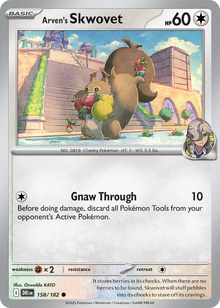 2025 Destined Rivals Arven's Skwovet Common #158/182 Common card image