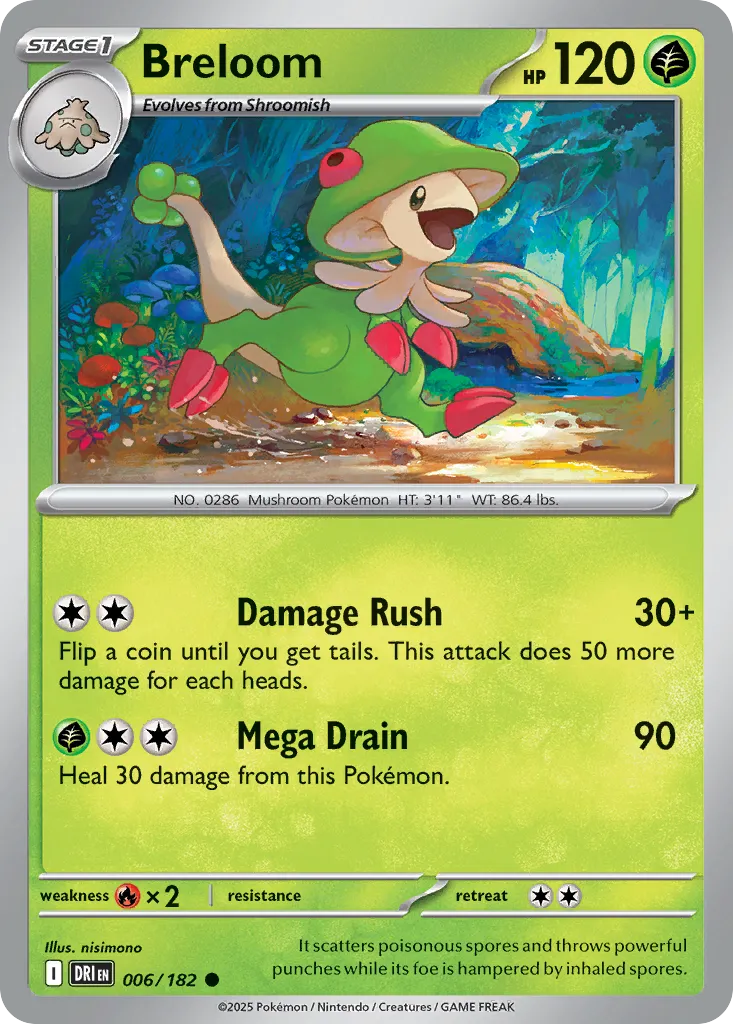 2025 Destined Rivals Breloom Common #006/182 Common card image