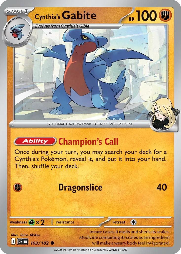 2025 Destined Rivals Cynthia's Gabite #103/182 Common card image