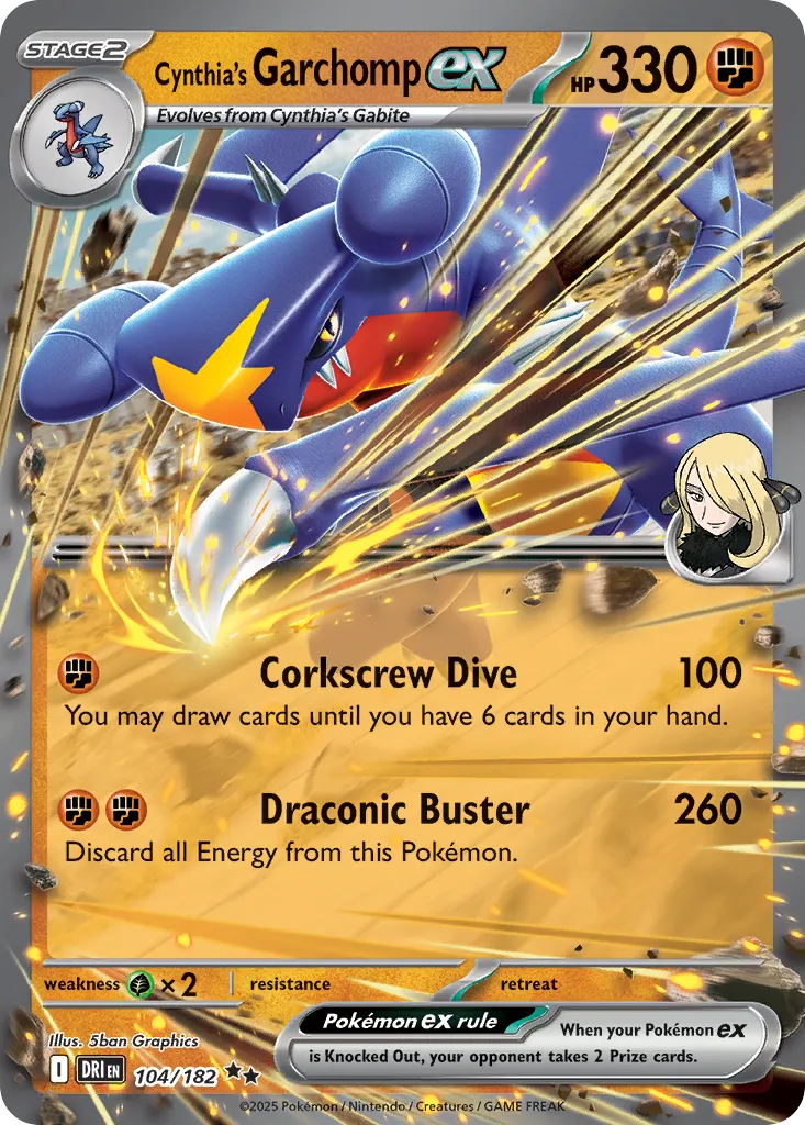 2025 Destined Rivals Cynthia's Garchomp ex #104/182 Double Rare card image