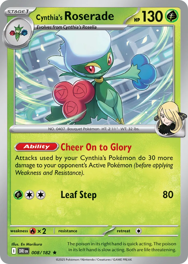 2025 Destined Rivals Cynthia's Roserade Rare #008/182 Rare card image