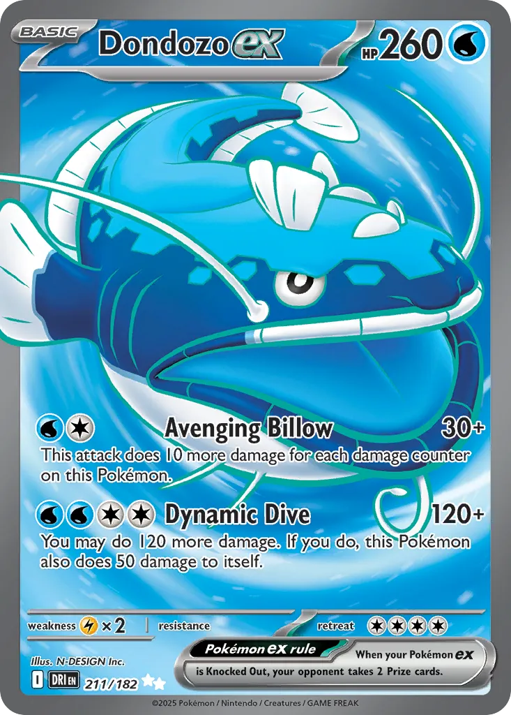 2025 Destined Rivals Dondozo ex Ultra Rare #211/182 Ultra Rare card image