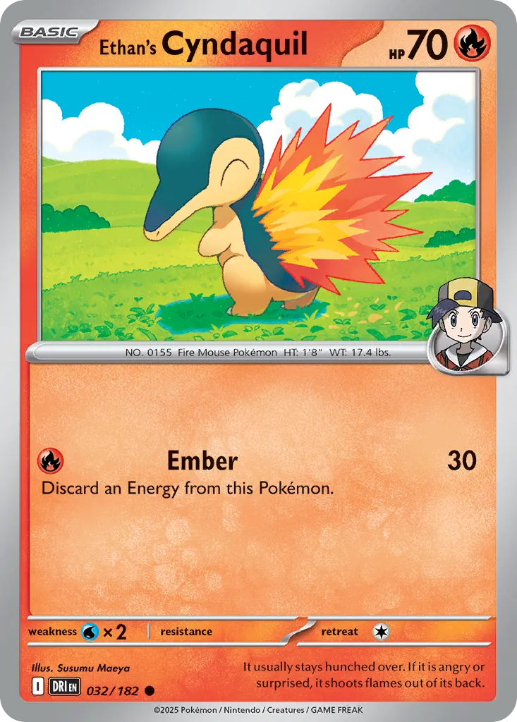 2025 Destined Rivals Ethan's Cyndaquil Common #032/182 Common card image