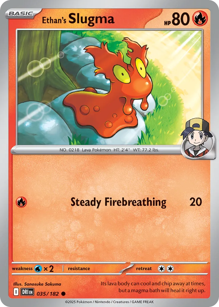 2025 Destined Rivals Ethan's Slugma Common #035/182 Common card image