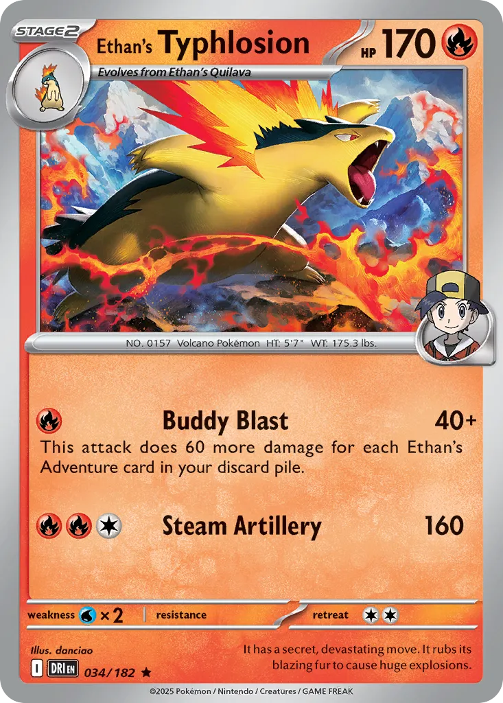 2025 Destined Rivals Ethan's Typhlosion Rare #034/182 Rare card image