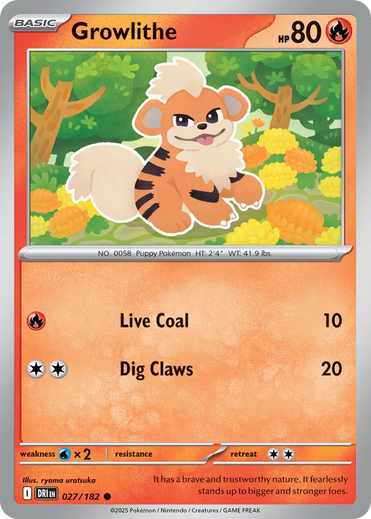 2025 Destined Rivals Growlithe Common #027/182 Common card image