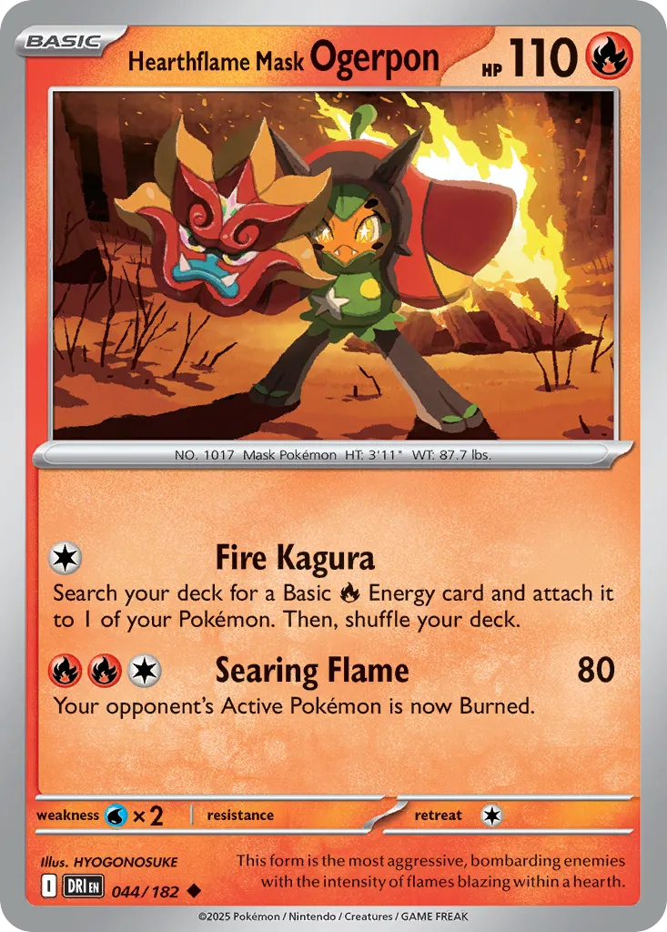 2025 Destined Rivals Hearthflame Mask Ogerpon #044/182 Uncommon card image