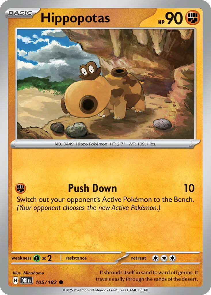 2025 Destined Rivals Hippopotas Common #105/182 Common card image