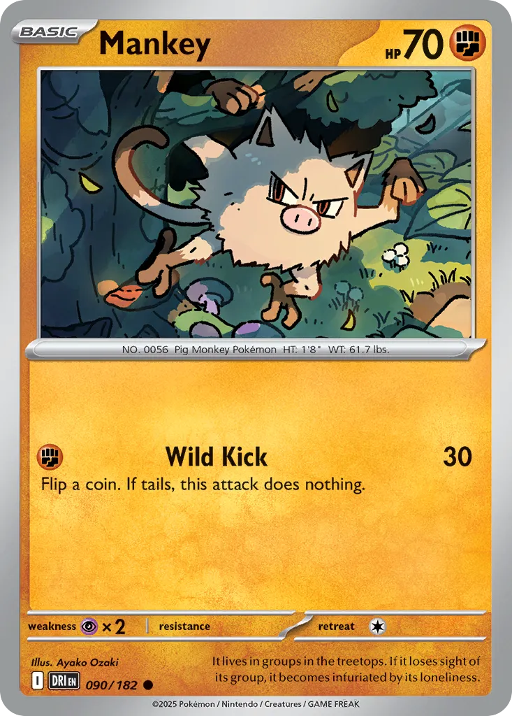 2025 Destined Rivals Mankey Common #090/182 Common card image
