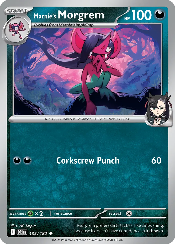 2025 Destined Rivals Marnie's Morgrem Uncommon #135/182 Uncommon card image