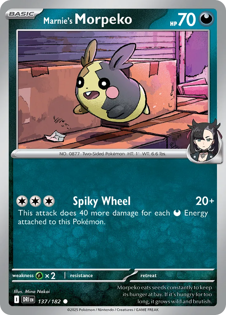 2025 Destined Rivals Marnie's Morpeko Common #137/182 Common card image