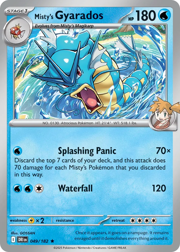 2025 Destined Rivals Misty's Gyarados #049/182 Rare card image