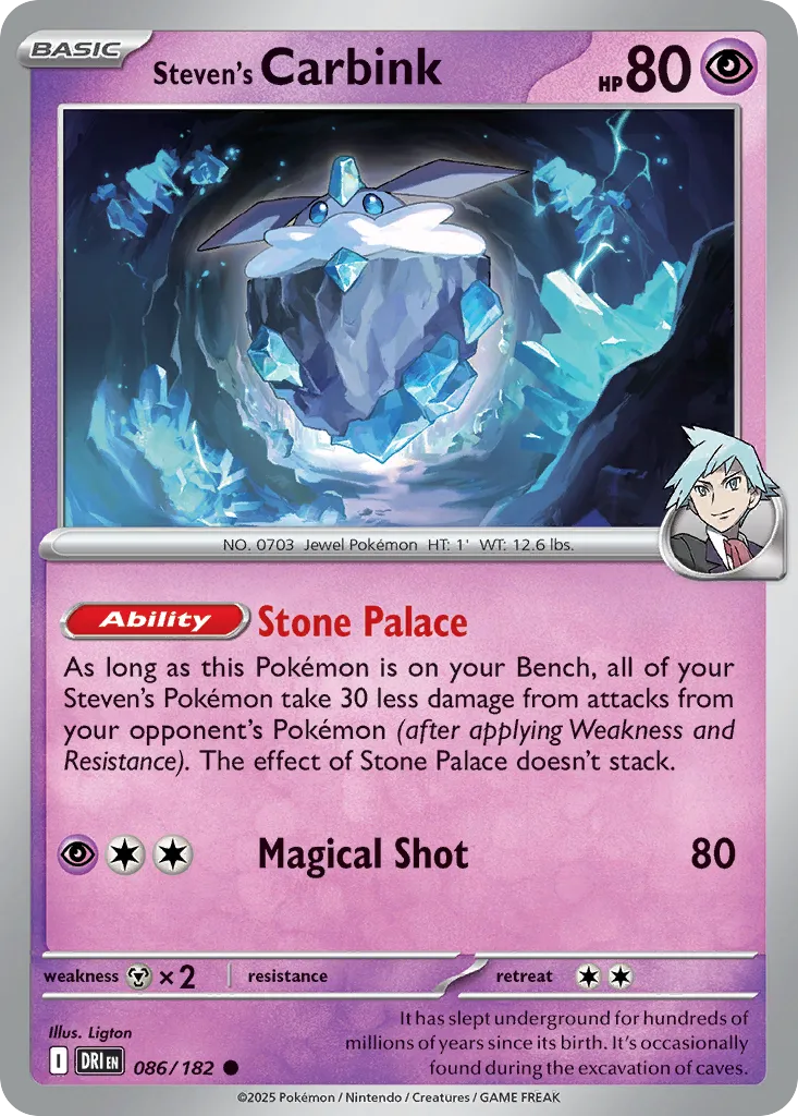 2025 Destined Rivals Steven's Carbink Common #086/182 Common card image