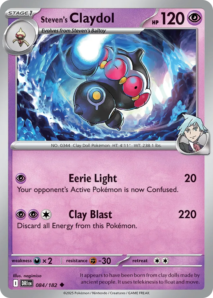 2025 Destined Rivals Steven's Claydol Uncommon #084/182 Uncommon card image