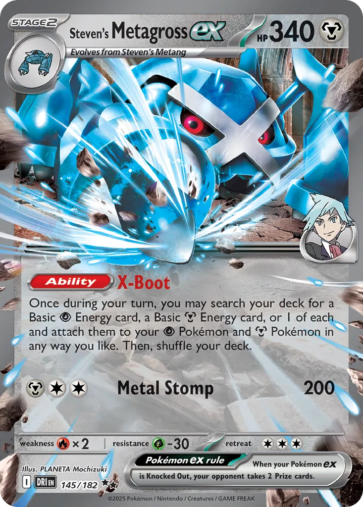 2025 Destined Rivals Steven's Metagross ex #145/182 Double Rare card image