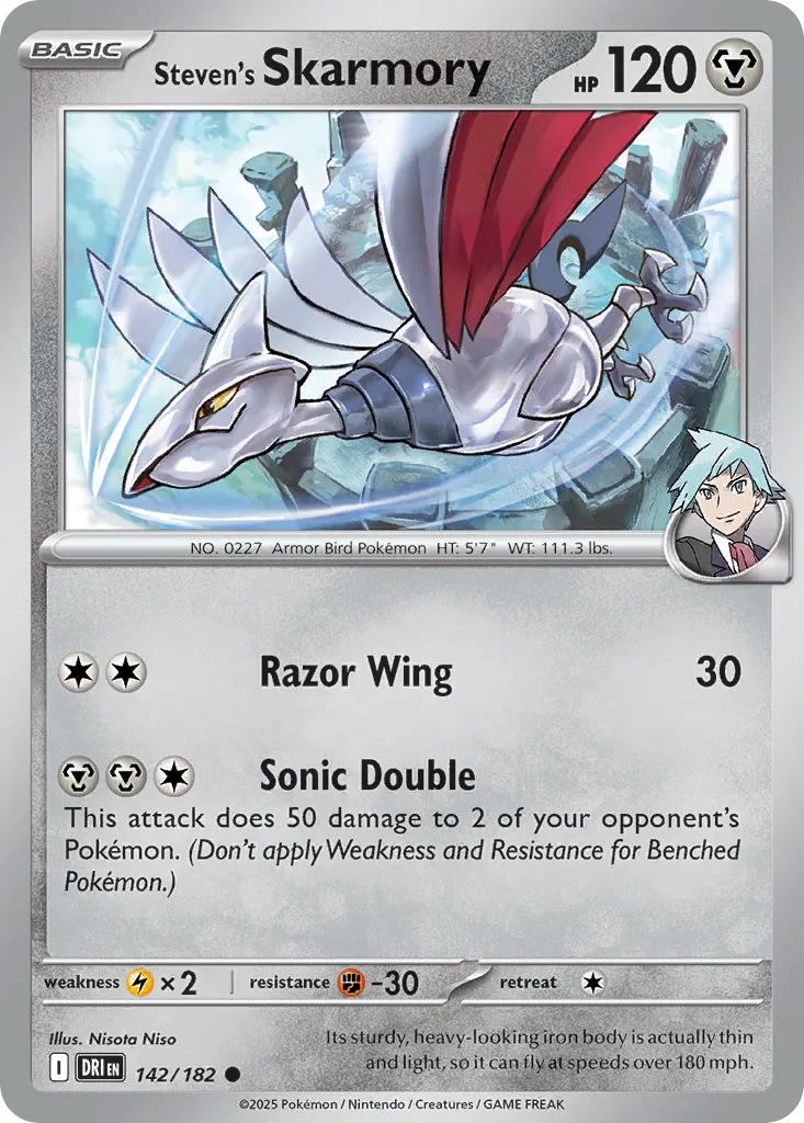 2025 Destined Rivals Steven's Skarmory #142/182 Common card image