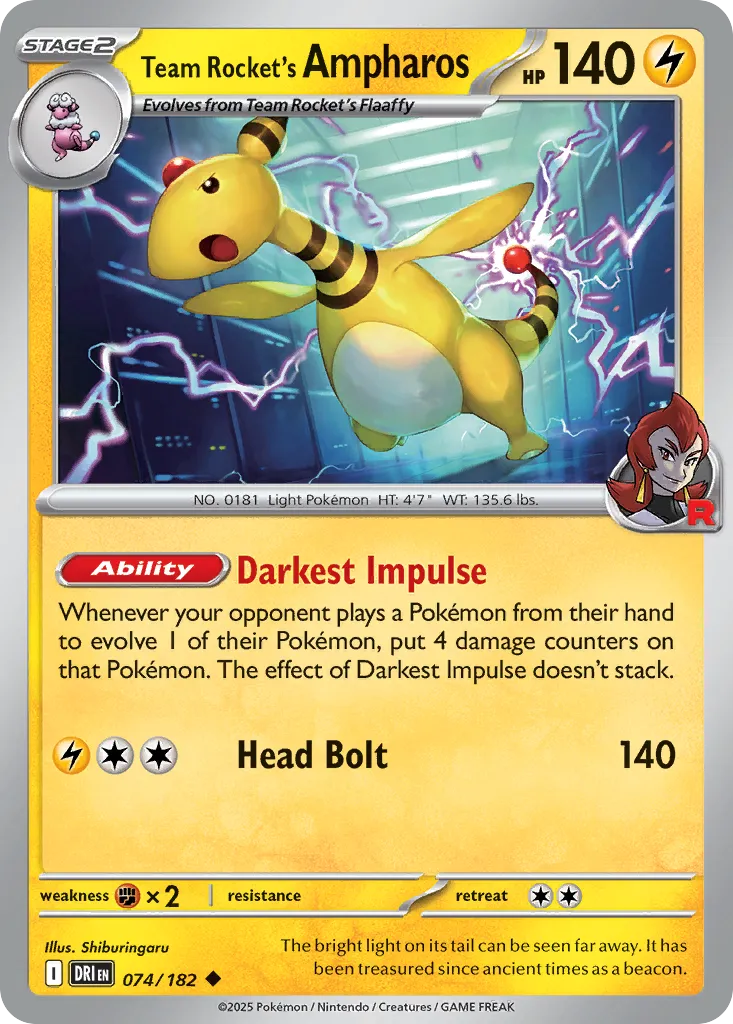 2025 Destined Rivals Team Rocket's Ampharos Uncommon #074/182 Uncommon card image