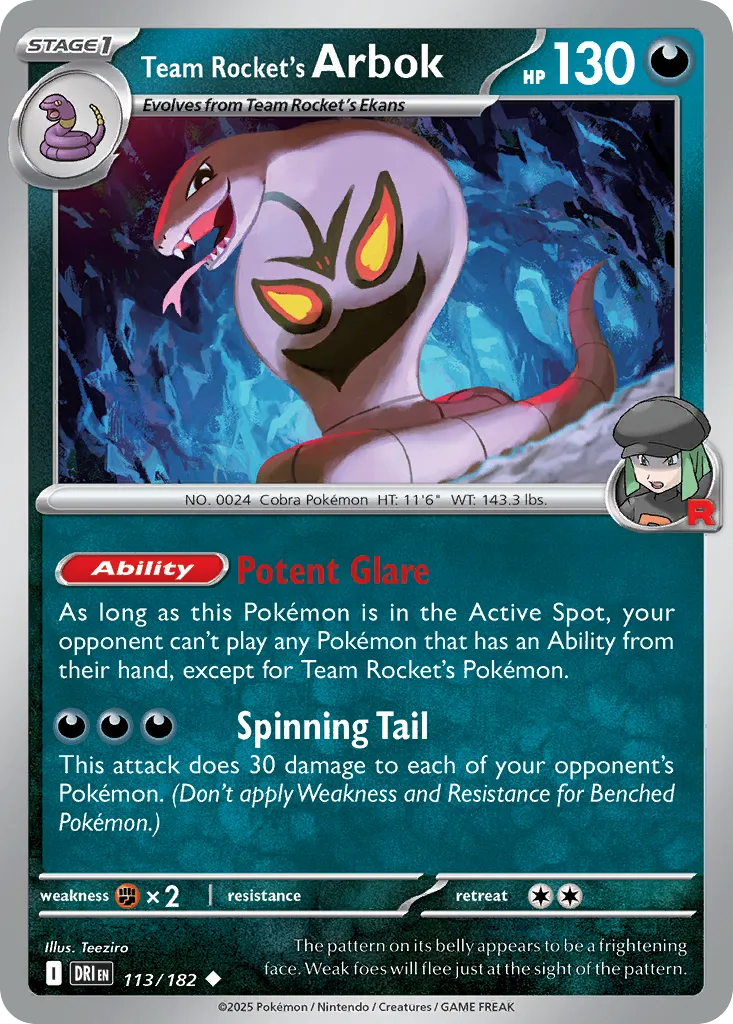 2025 Destined Rivals Team Rocket's Arbok #113/182 Uncommon card image