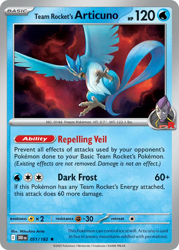 2025 Destined Rivals Team Rocket's Articuno #051/182 Rare card image