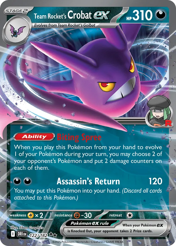 2025 Destined Rivals Team Rocket's Crobat ex #122/182 Double Rare card image