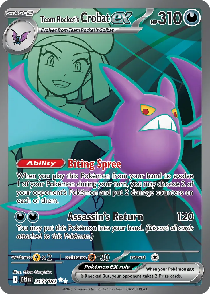 2025 Destined Rivals Team Rocket's Crobat ex Ultra Rare #217/182 Ultra Rare card image