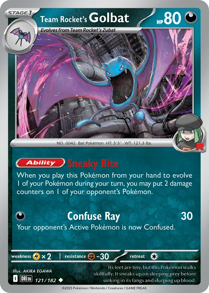 2025 Destined Rivals Team Rocket's Golbat Uncommon #121/182 Uncommon card image