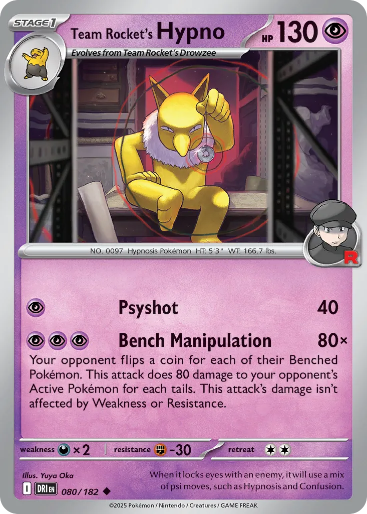 2025 Destined Rivals Team Rocket's Hypno #080/182 Uncommon card image