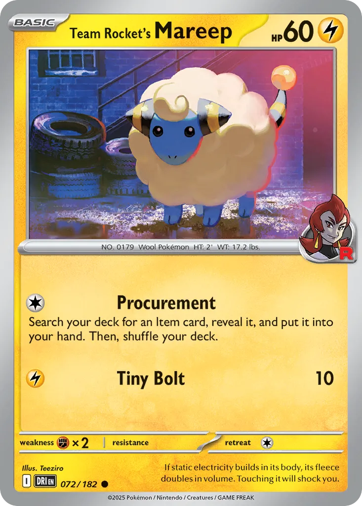 2025 Destined Rivals Team Rocket's Mareep #072/182 Common card image