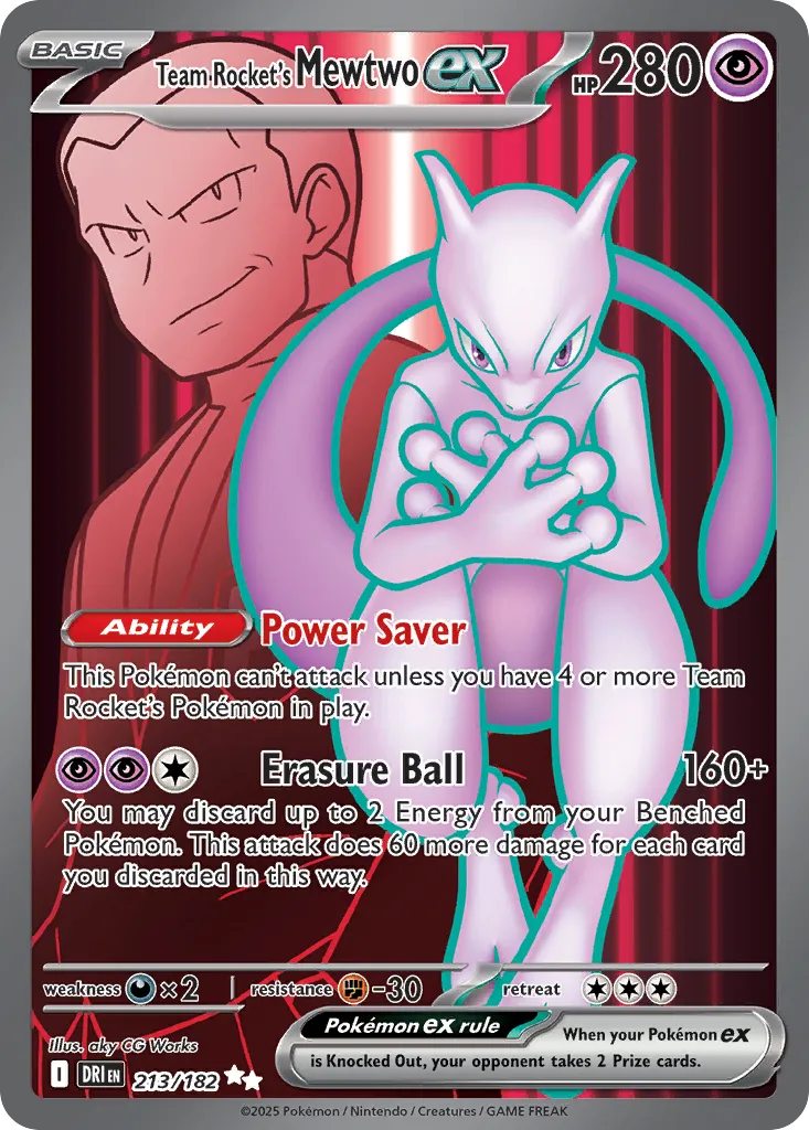 2025 Destined Rivals Team Rocket's Mewtwo ex Ultra Rare #213/182 Ultra Rare card image