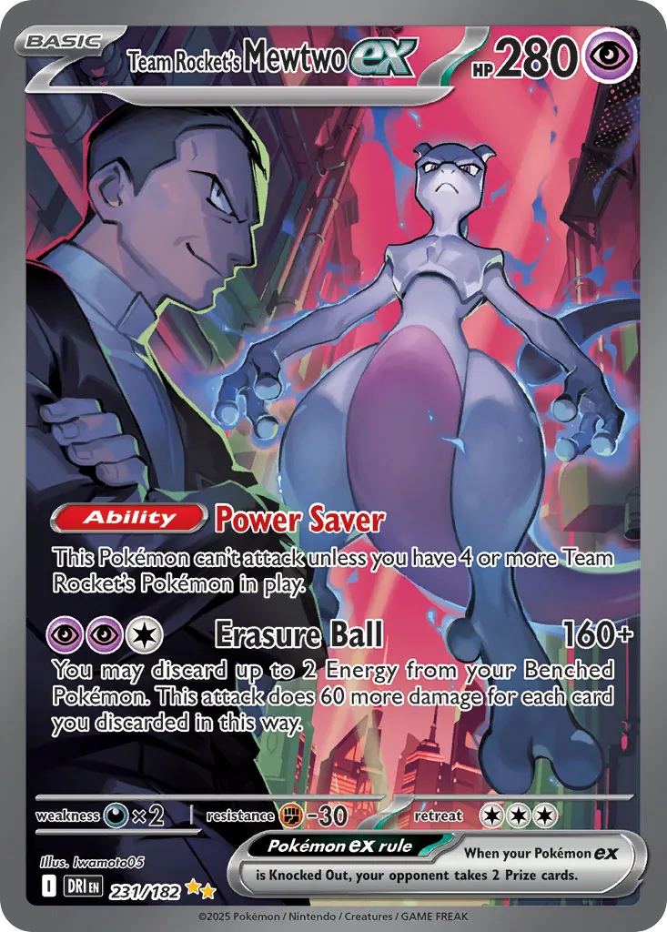 2025 Destined Rivals Team Rocket's Mewtwo ex Special Illustration Rare #231/182 Special Illustration Rare card image