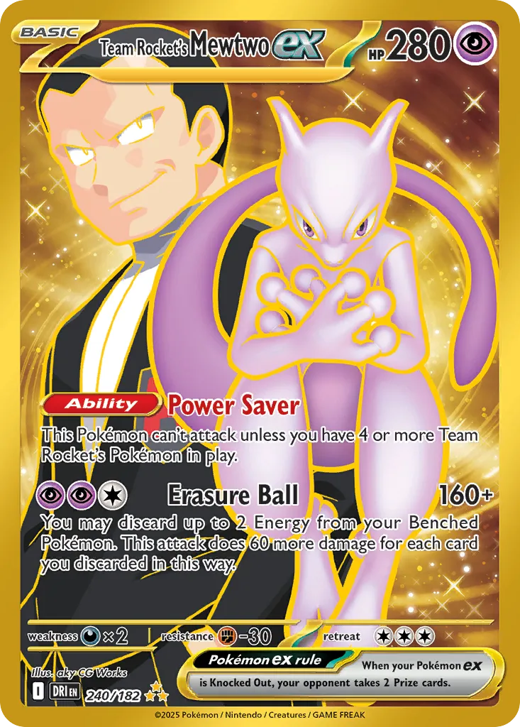 2025 Destined Rivals Team Rocket's Mewtwo ex Hyper Rare #240/182 Hyper Rare card image