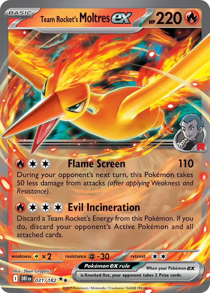 2025 Destined Rivals Team Rocket's Moltres ex Double Rare #031/182 Double Rare card image