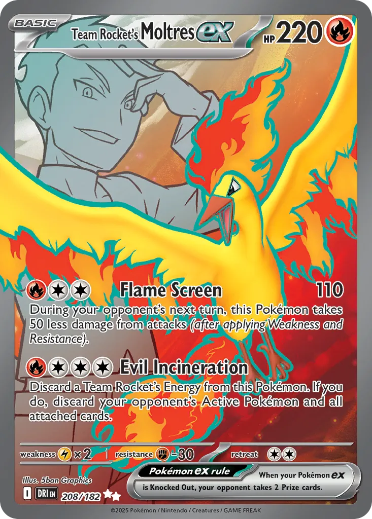 2025 Destined Rivals Team Rocket's Moltres ex Ultra Rare #208/182 Ultra Rare card image