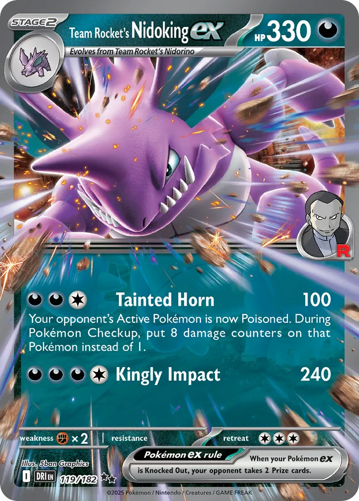 2025 Destined Rivals Team Rocket's Nidoking ex #119/182 Double Rare card image