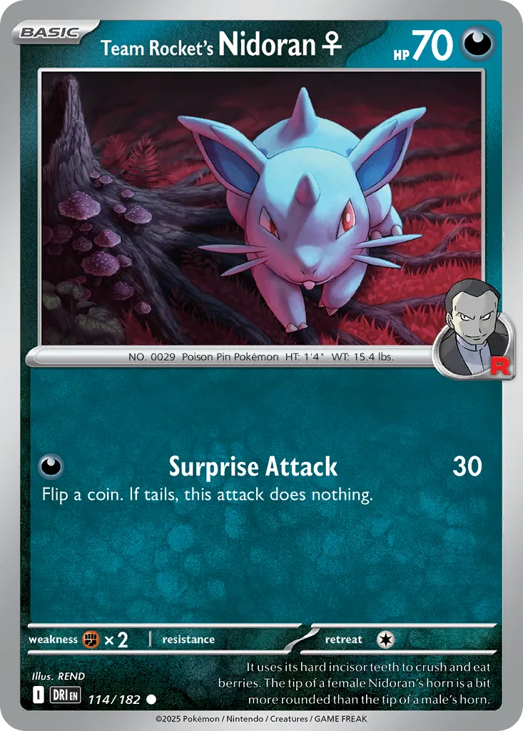 2025 Destined Rivals Team Rocket's Nidoran♀ #114/182 Common card image