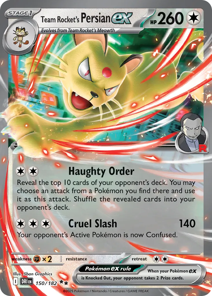 2025 Destined Rivals Team Rocket's Persian ex #150/182 Double Rare card image