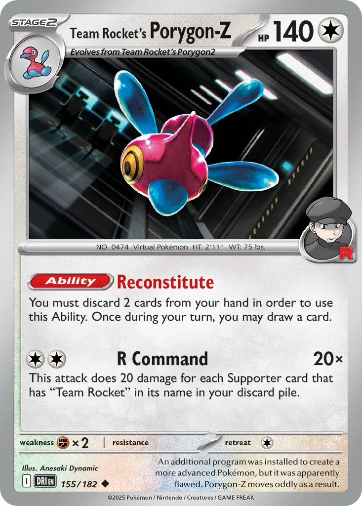 2025 Destined Rivals Team Rocket's Porygon-Z #155/182 Uncommon card image
