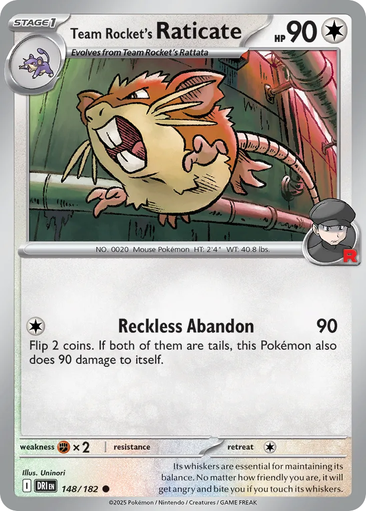 2025 Destined Rivals Team Rocket's Raticate Common #148/182 Common card image